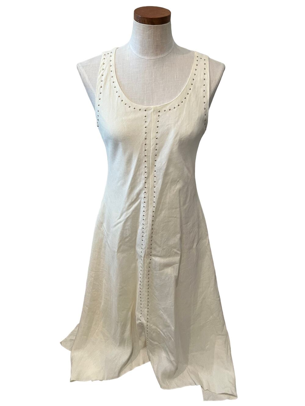 Ivanka Trump Linen Blend Sleeveless Studded Midi Dress Off White 6